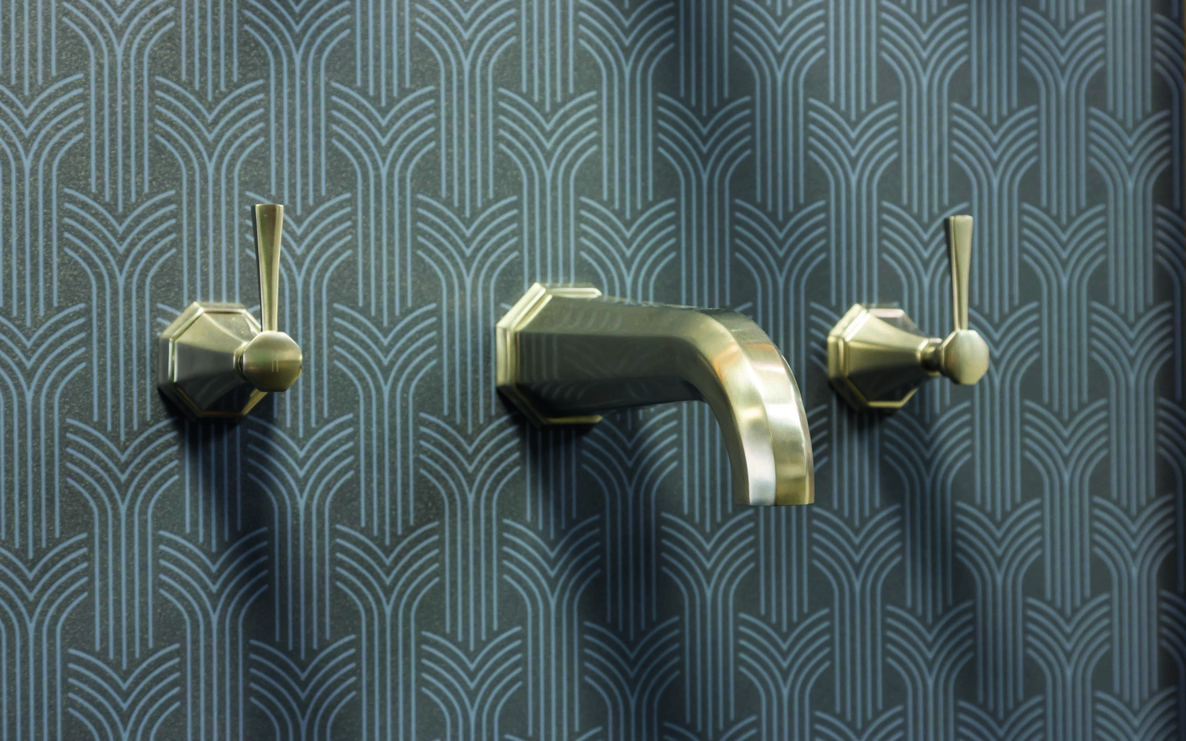 Deco Three-Hole Wall-Mounted Basin Mixer with Lever Handles - Nickel